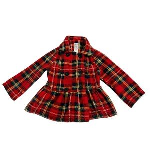 Toddler Girls Mack & Co Red Plaid Pea Coat 3T